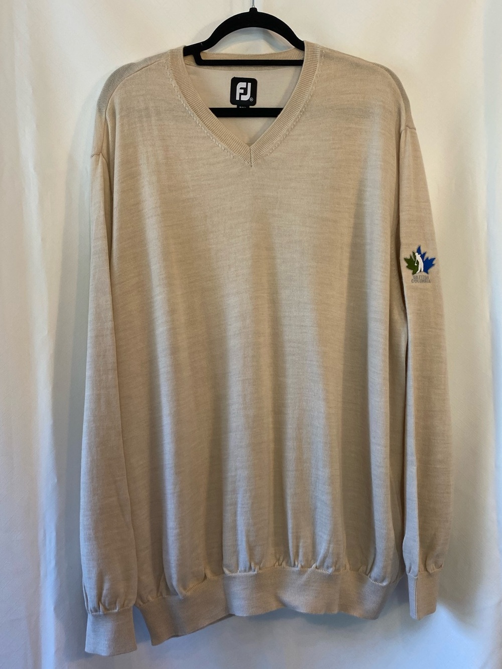 Footjoy Mens 100% Wool Beige V-Neck Golf Sweater XXL British Columbia Patch